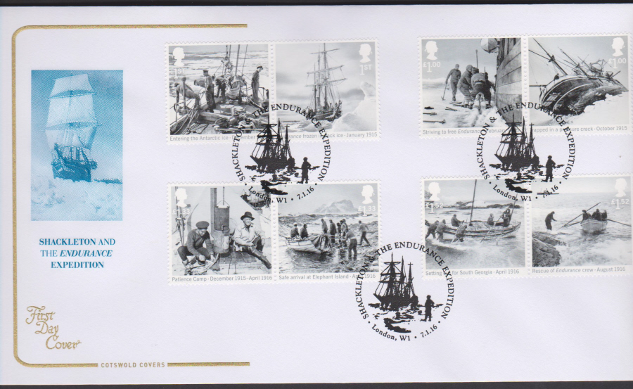 2016 - Shackleton Expedition Cotswold First Day Cover -Exhibition London W1 Postmark